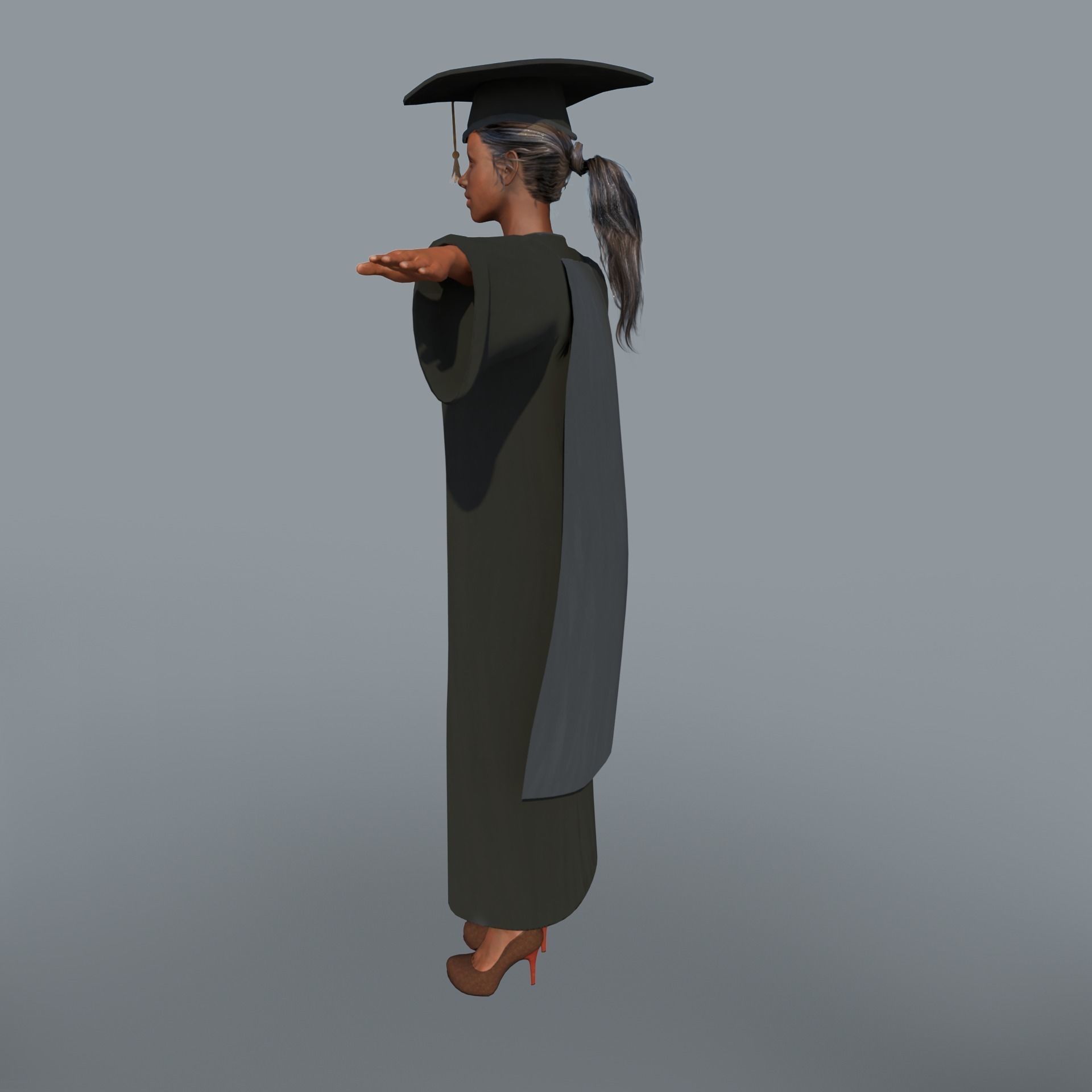 Academic Gown Female Graduate 3D model B Low-poly 3D model_5