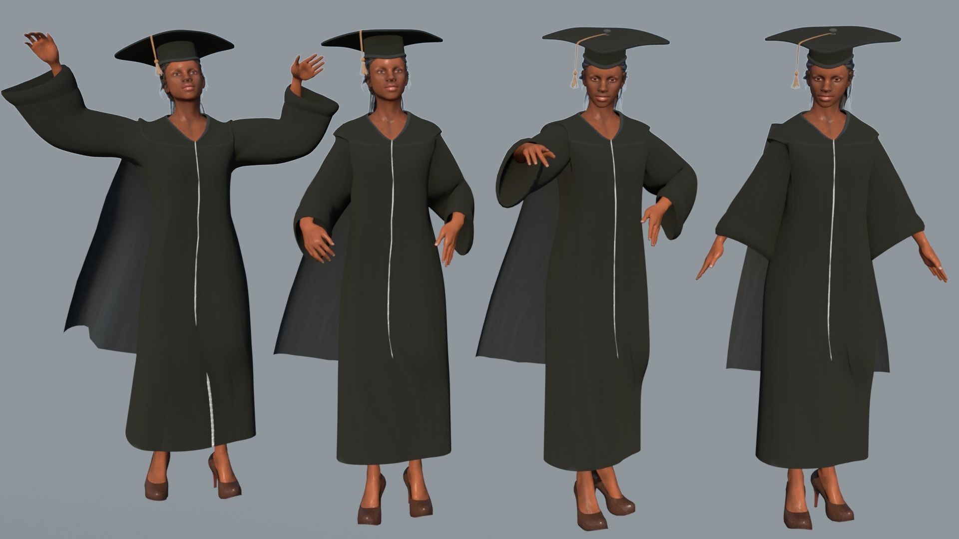 Academic Gown Female Graduate 3D model B Low-poly 3D model_9