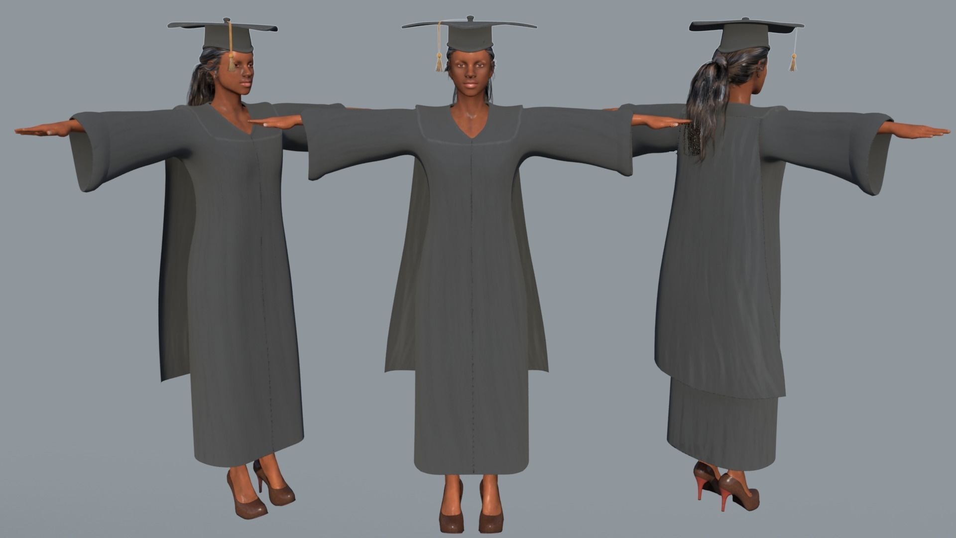 Academic Gown Female Graduate 3D model B Low-poly 3D model_1