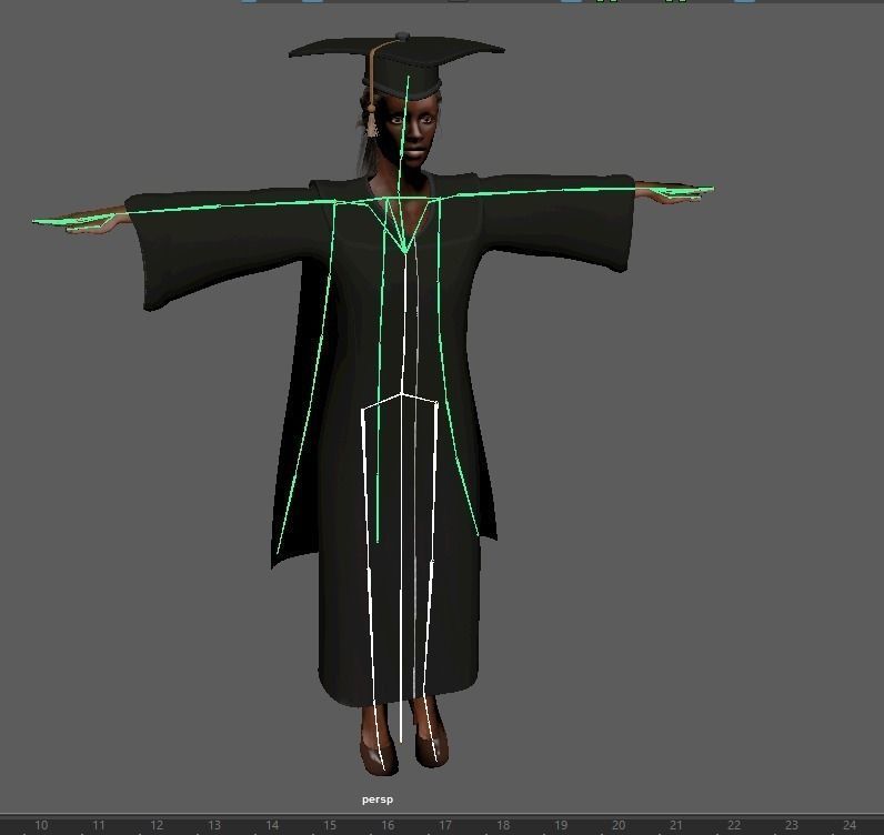 Academic Gown Female Graduate 3D model B Low-poly 3D model_10