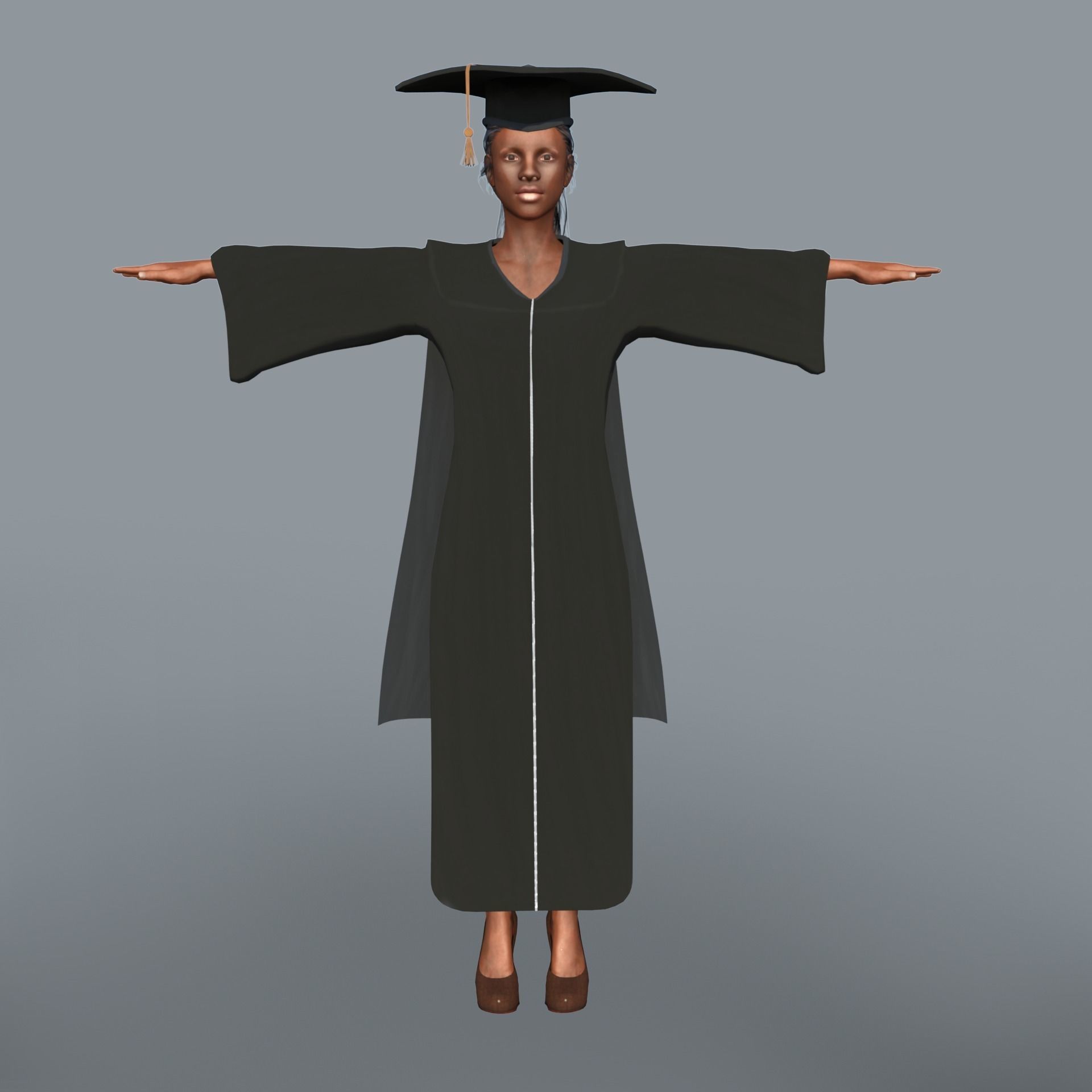 Academic Gown Female Graduate 3D model B Low-poly 3D model_2