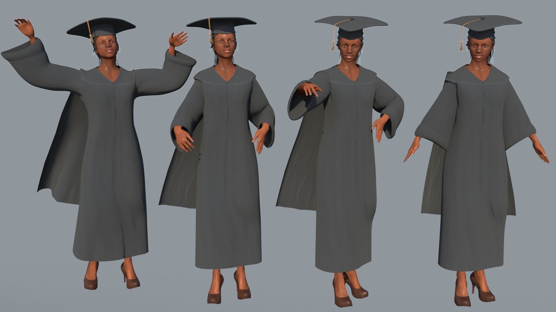 Academic Gown Female Graduate 3D model B Low-poly 3D model_8