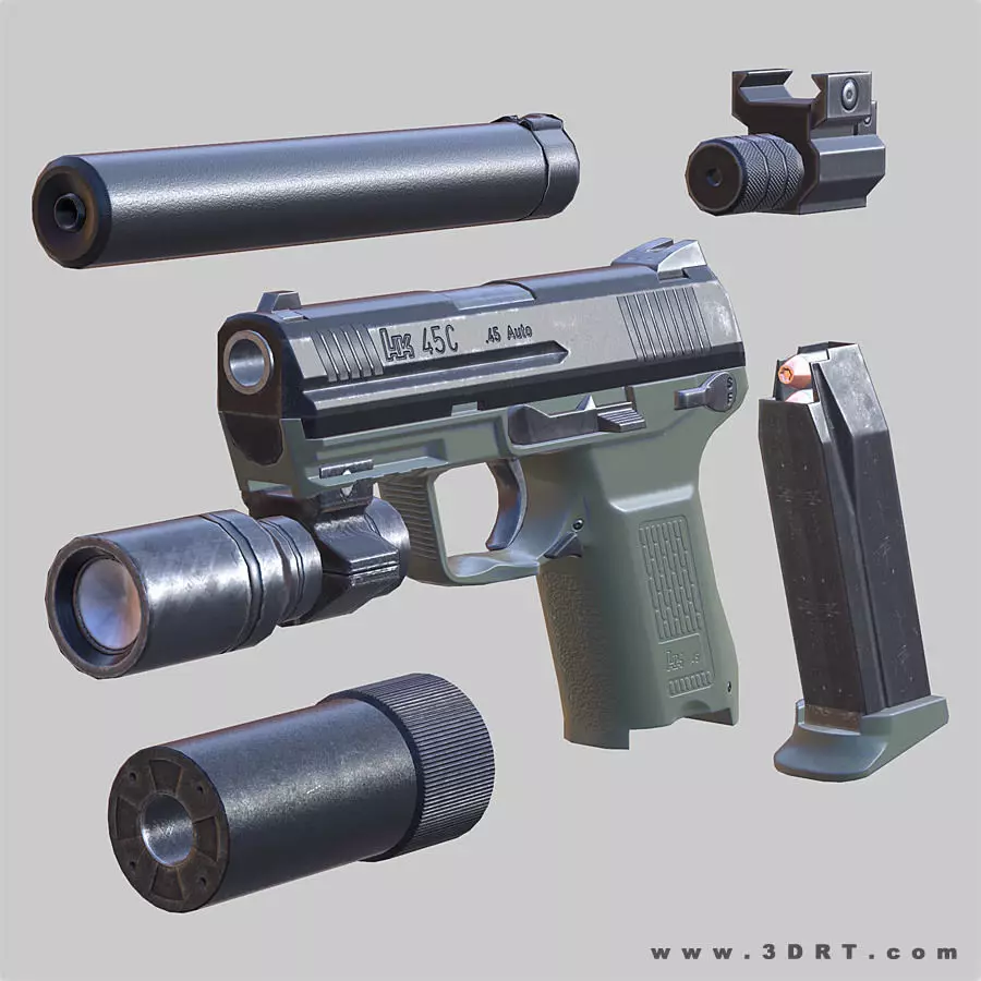 3DRT - Modern firearms HD - HK-45 Low-poly 3D model_0