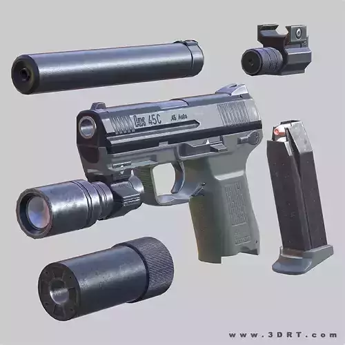 3DRT - Modern firearms HD - HK-45 Low-poly 3D model
