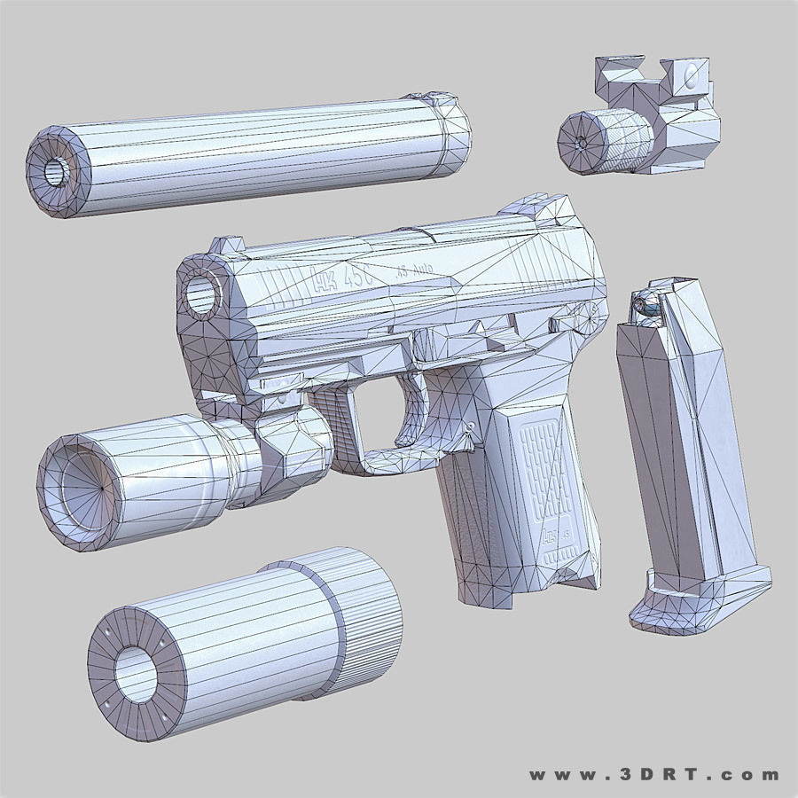 3DRT - Modern firearms HD - HK-45 Low-poly 3D model_2