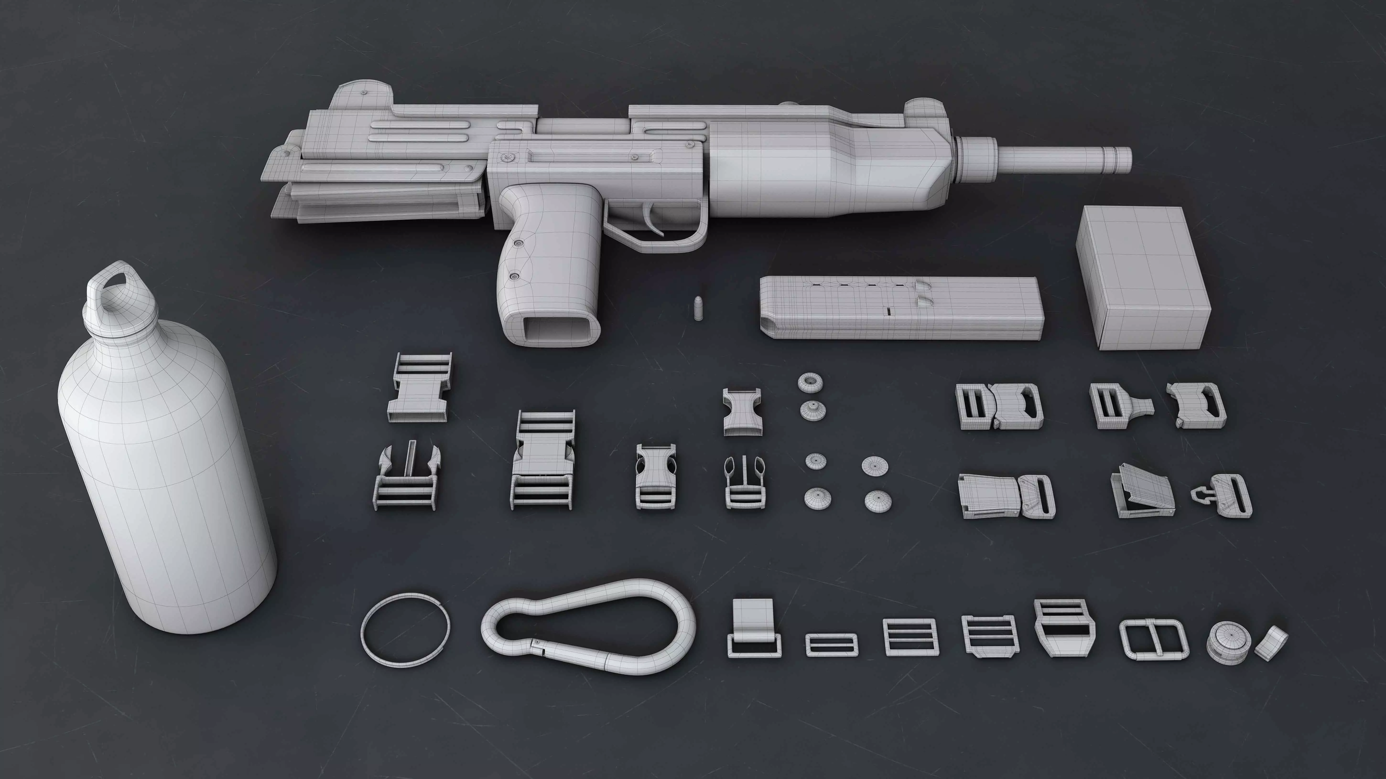 Clips-button-gun-flask gun and accessories Low-poly 3D model_0