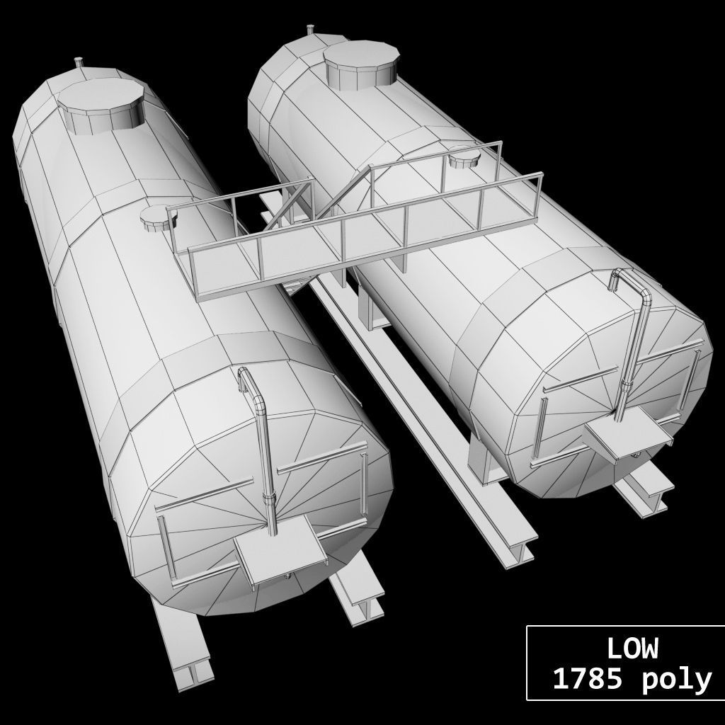 Oil tank industrial double Low-poly 3D model_16