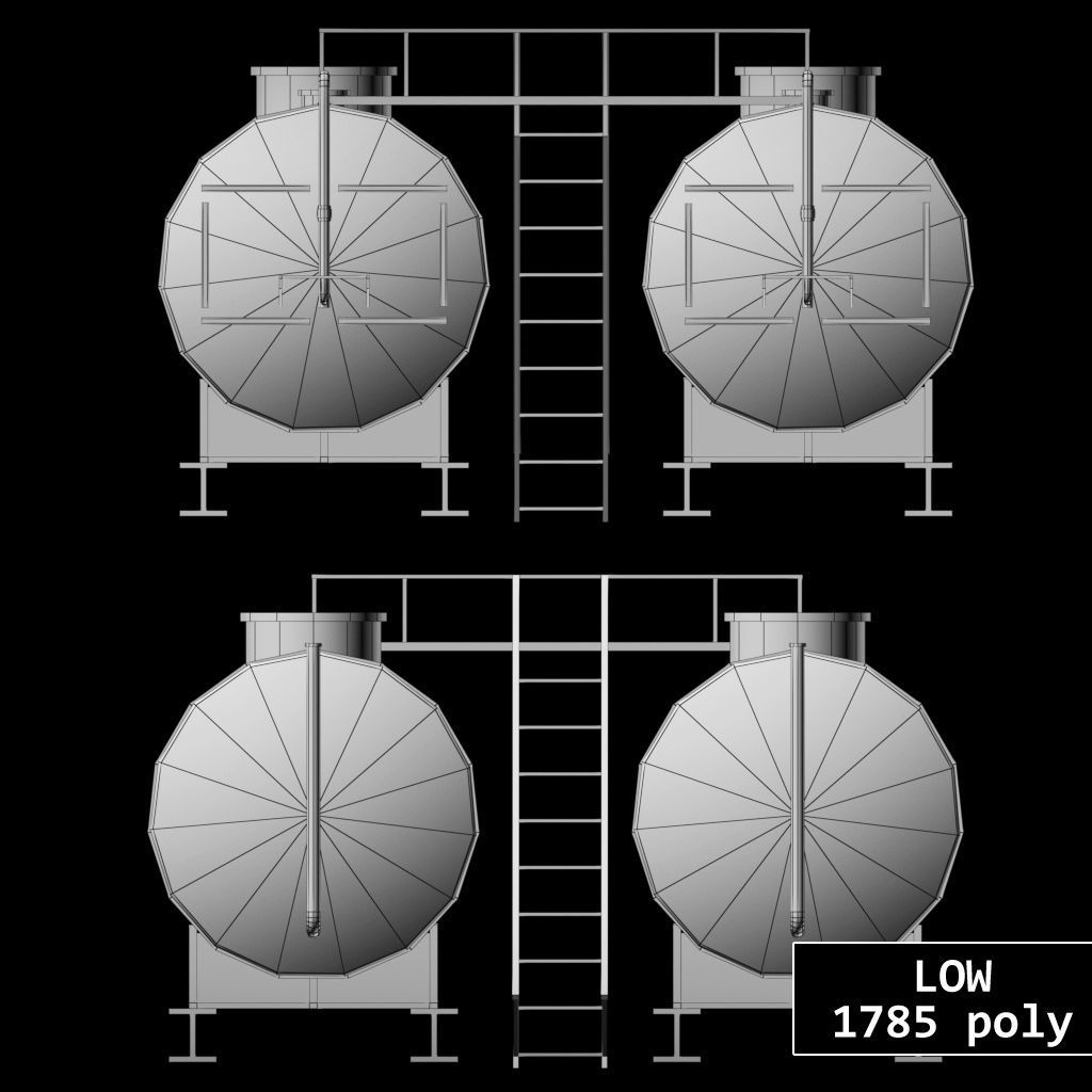 Oil tank industrial double Low-poly 3D model_13