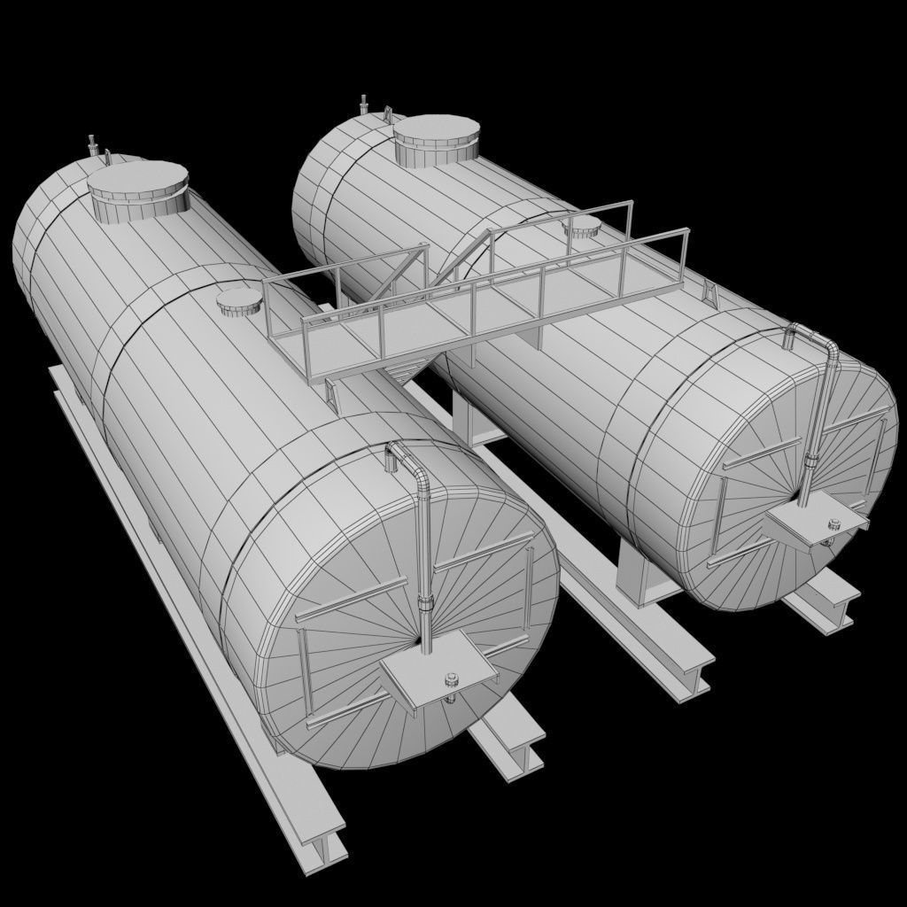 Oil tank industrial double Low-poly 3D model_11
