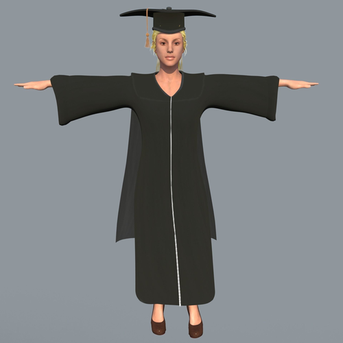 Academic Gown Female Graduate 3D model W Low-poly 3D model