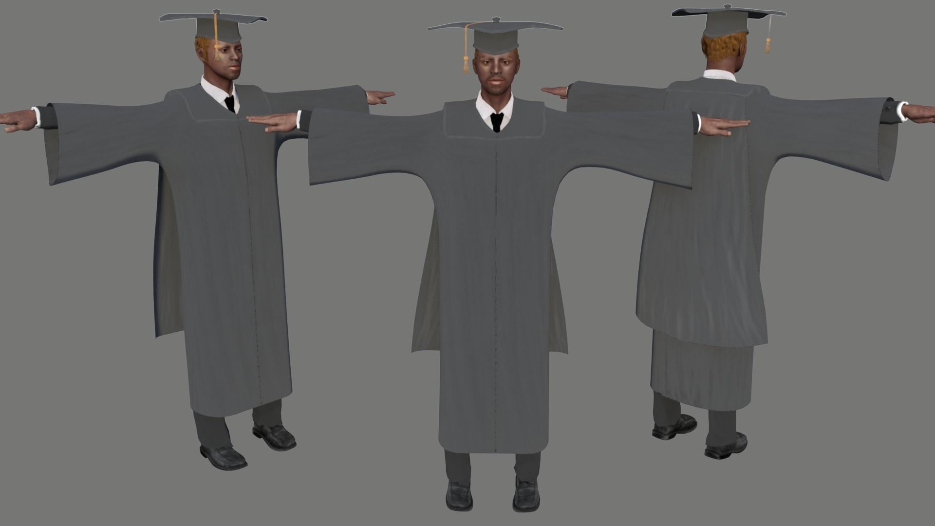 Academic Gown Male Graduate 3D model B Low-poly 3D model_3