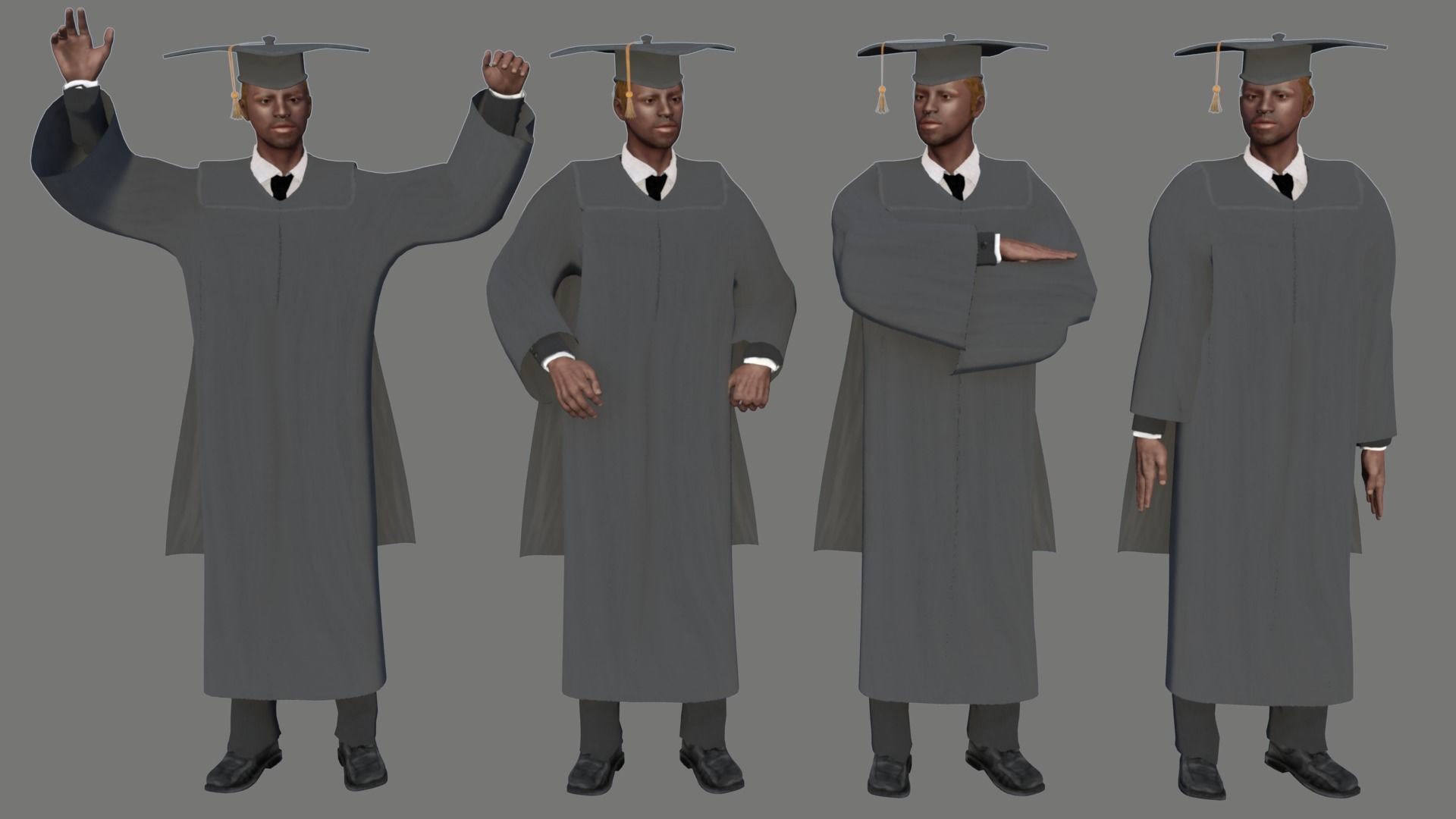 Academic Gown Male Graduate 3D model B Low-poly 3D model_9