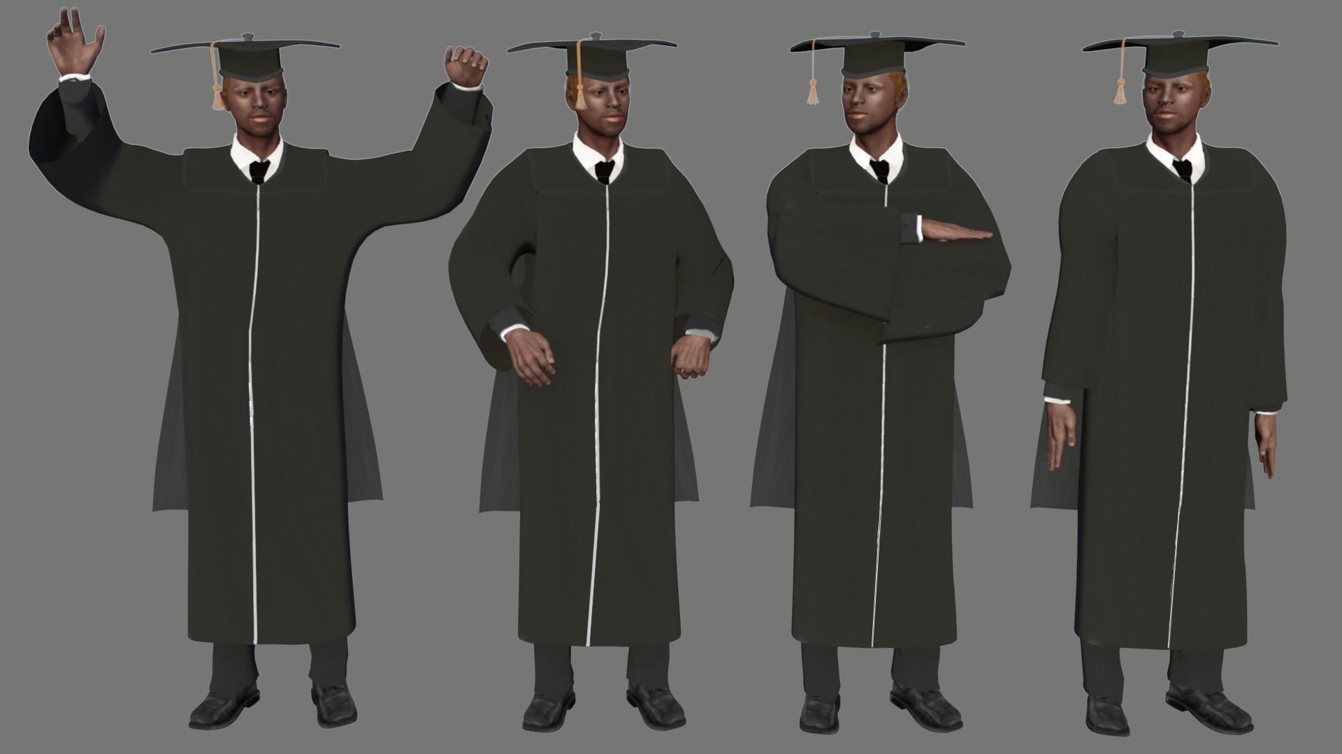 Academic Gown Male Graduate 3D model B Low-poly 3D model_10