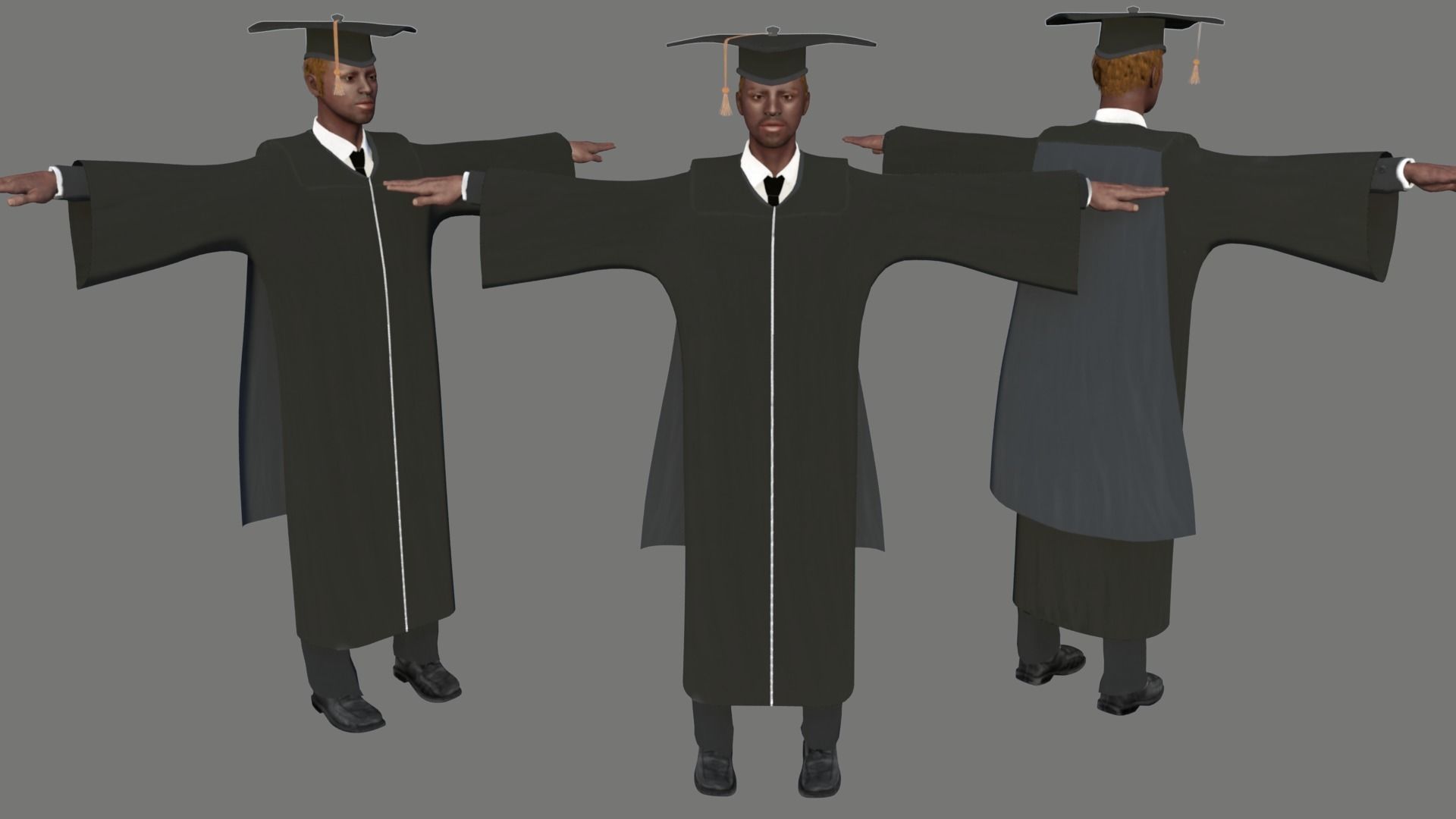 Academic Gown Male Graduate 3D model B Low-poly 3D model_2