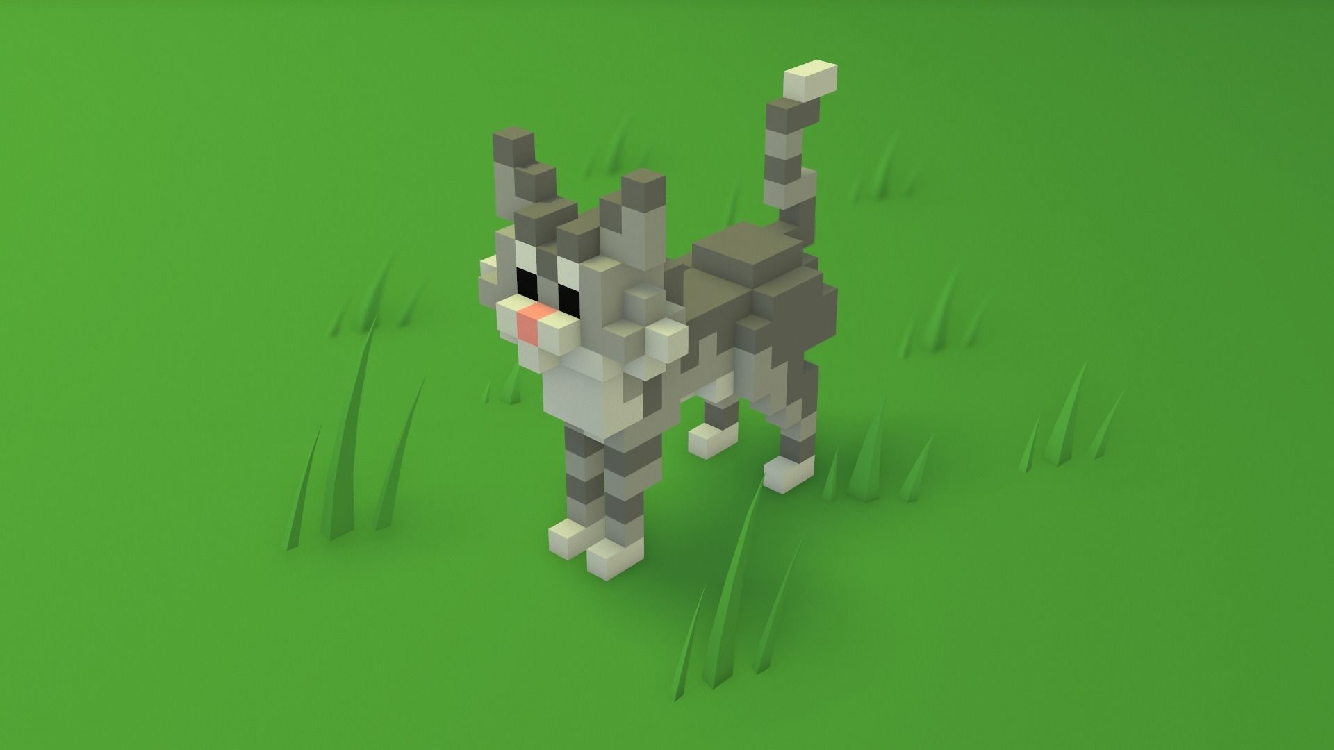 Voxel Cartoon Cat game ready Low-poly 3D model_0