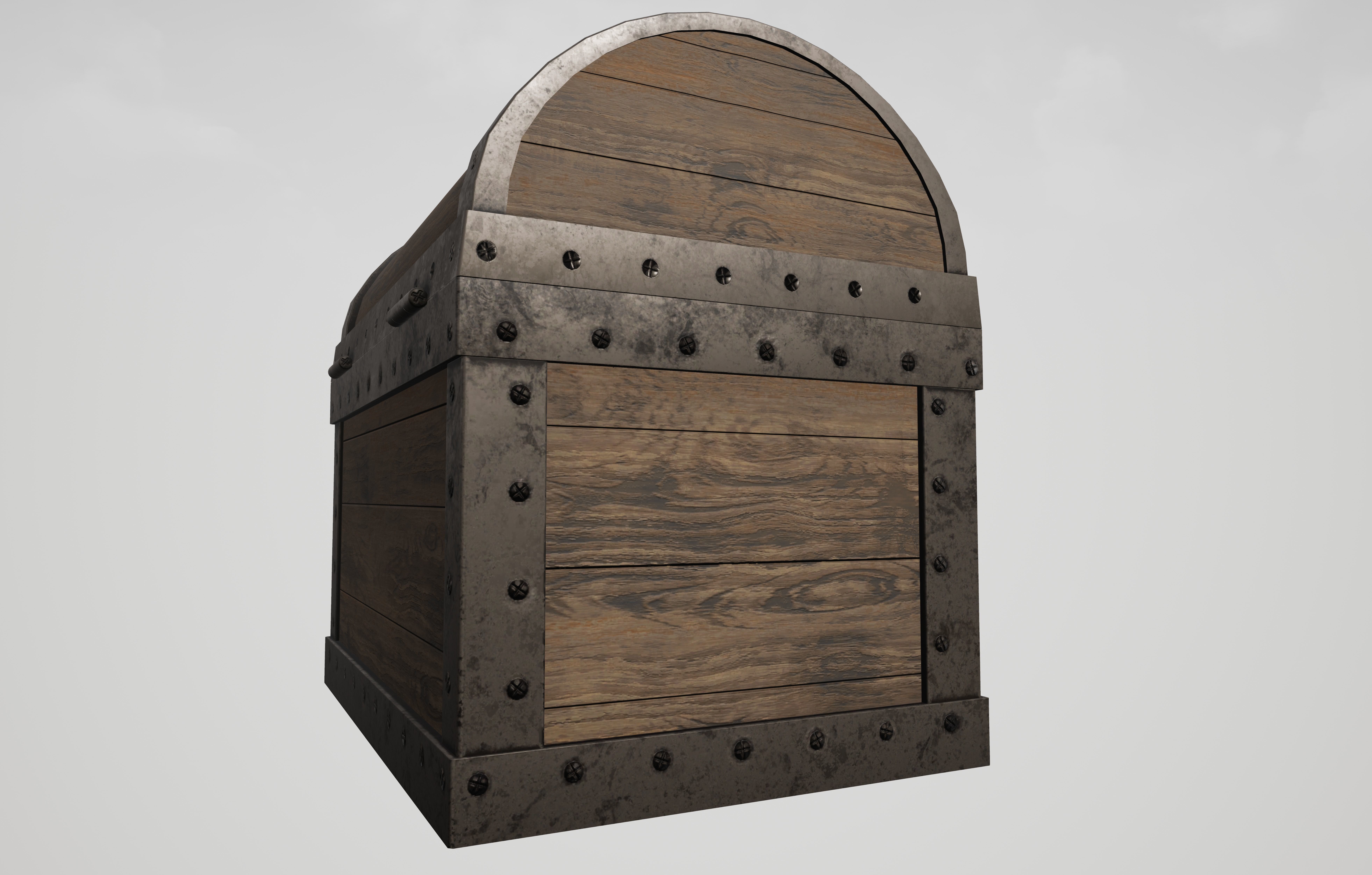 Wooden Chest with Metallic Edges Low-poly 3D model_2