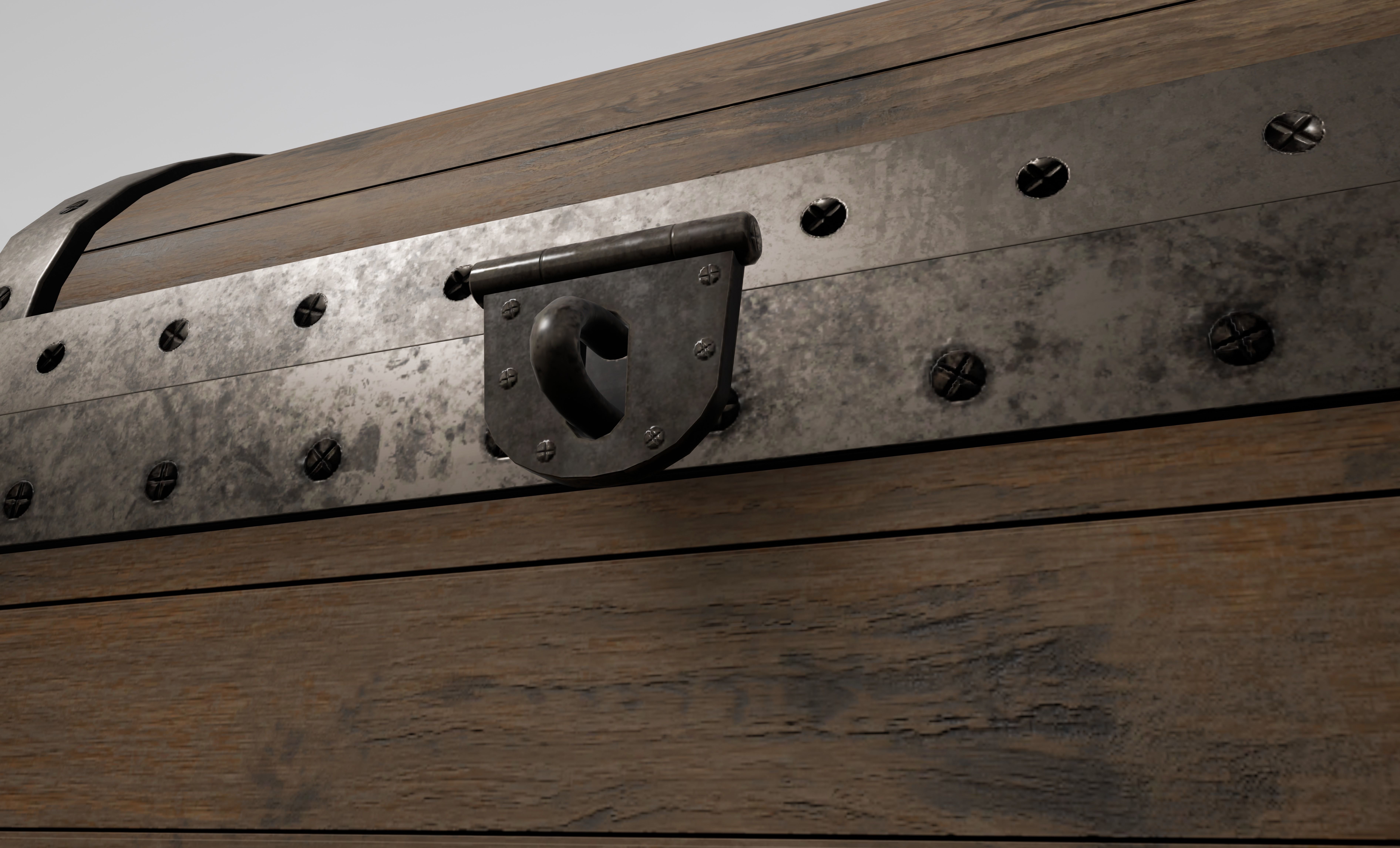 Wooden Chest with Metallic Edges Low-poly 3D model_5