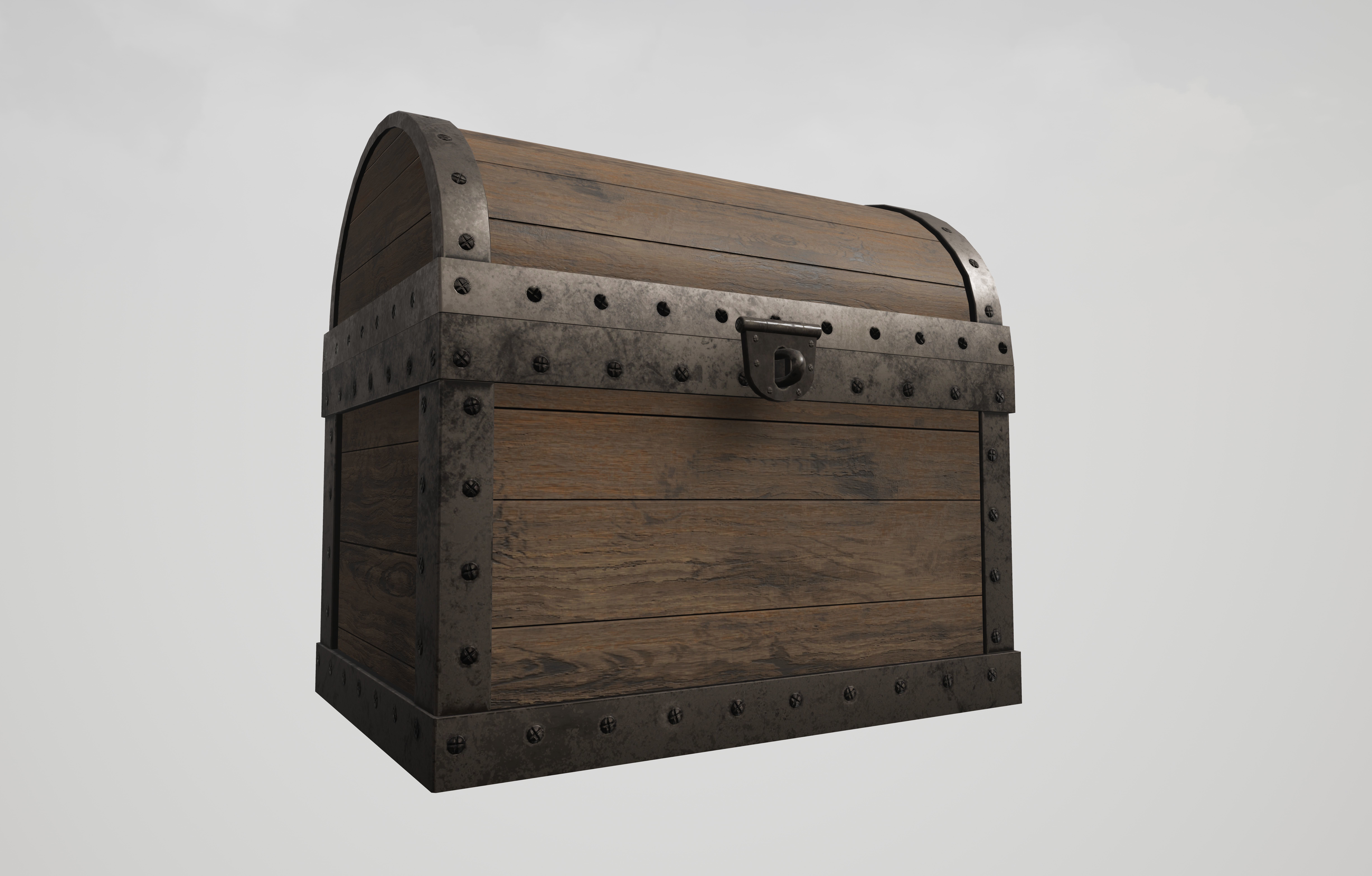 Wooden Chest with Metallic Edges Low-poly 3D model_0