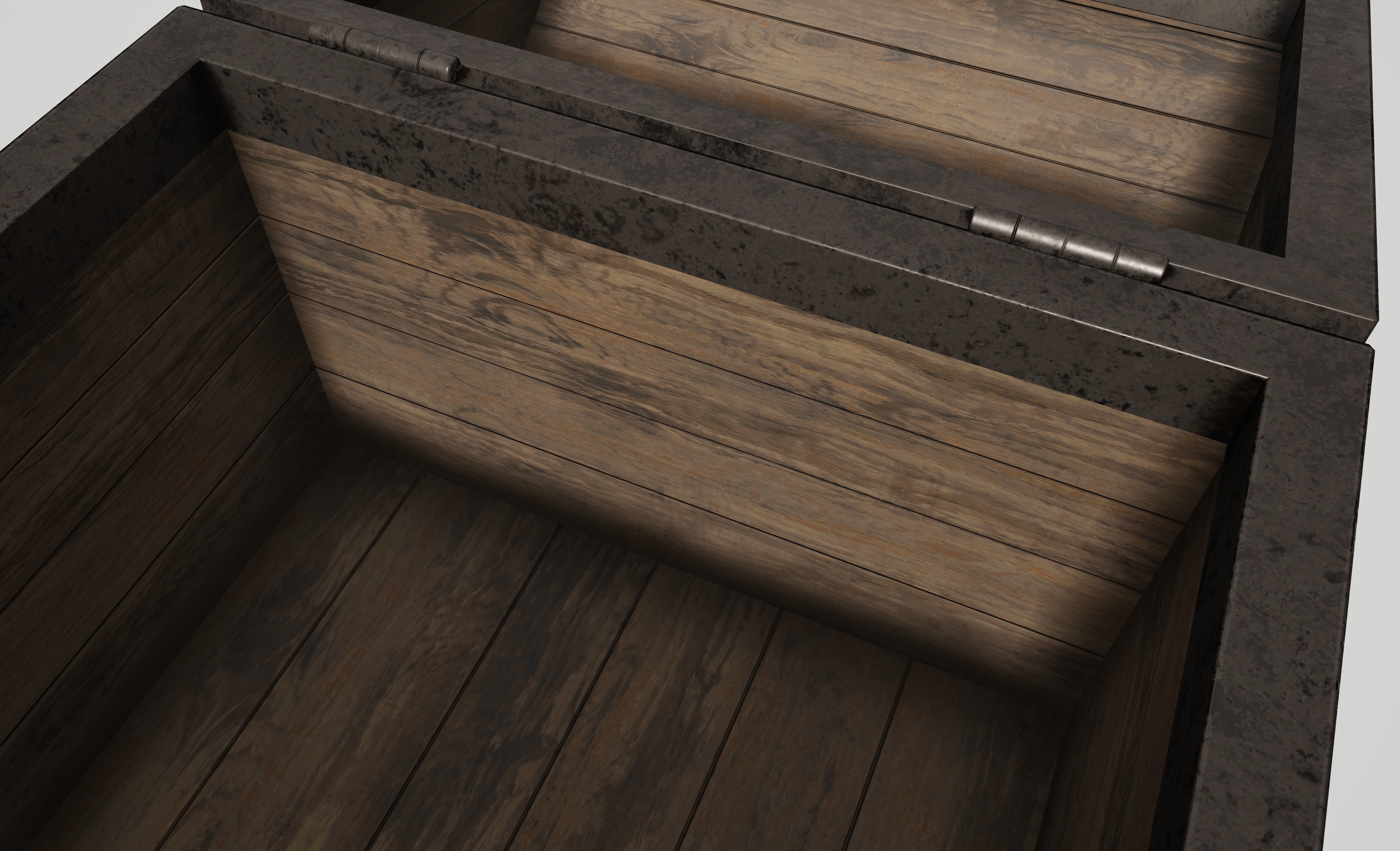 Wooden Chest with Metallic Edges Low-poly 3D model_8