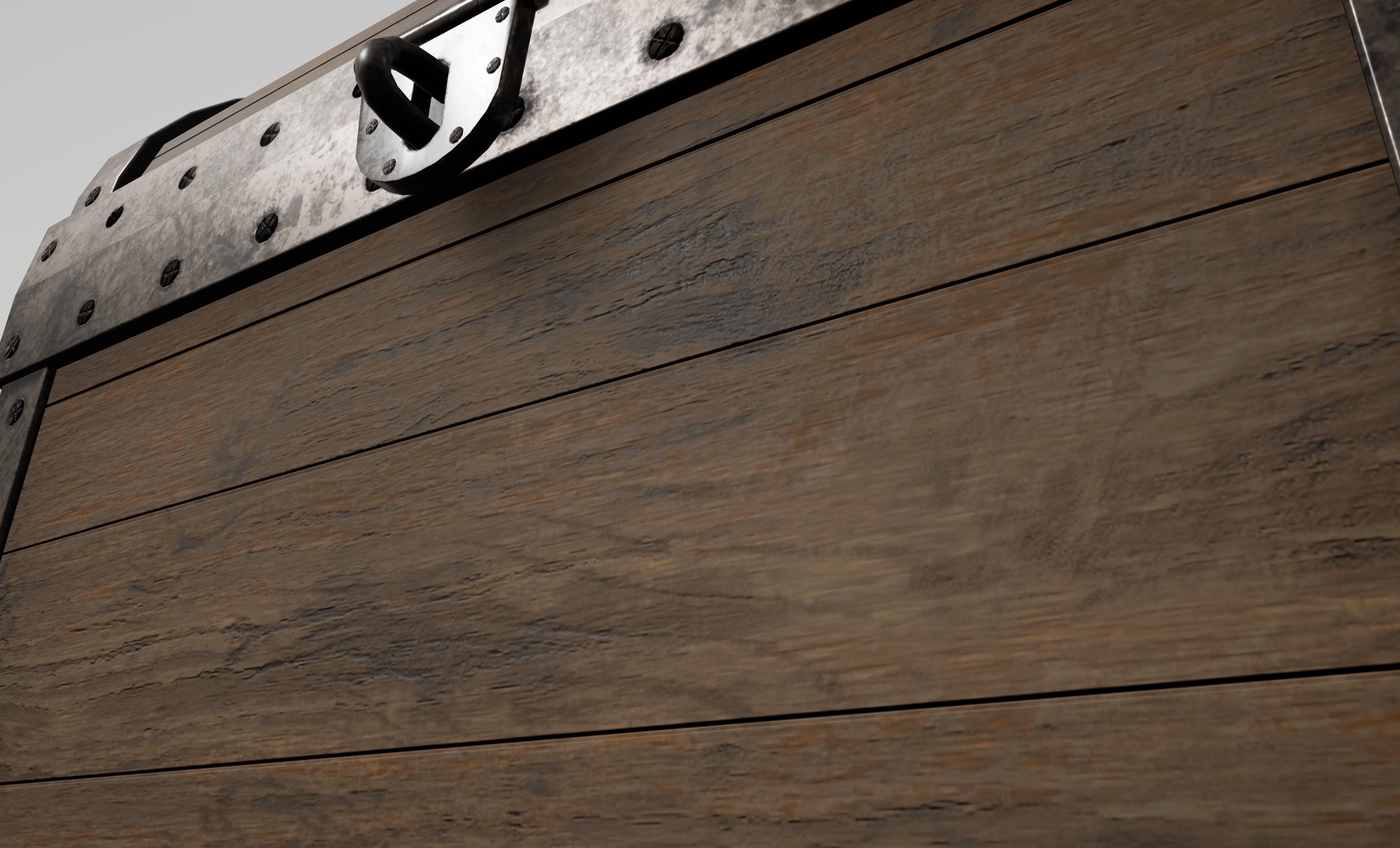 Wooden Chest with Metallic Edges Low-poly 3D model_4