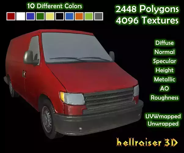 Panel Van - Clean and Dirty 10 Colors - PBR - Textured Low-poly 3D model