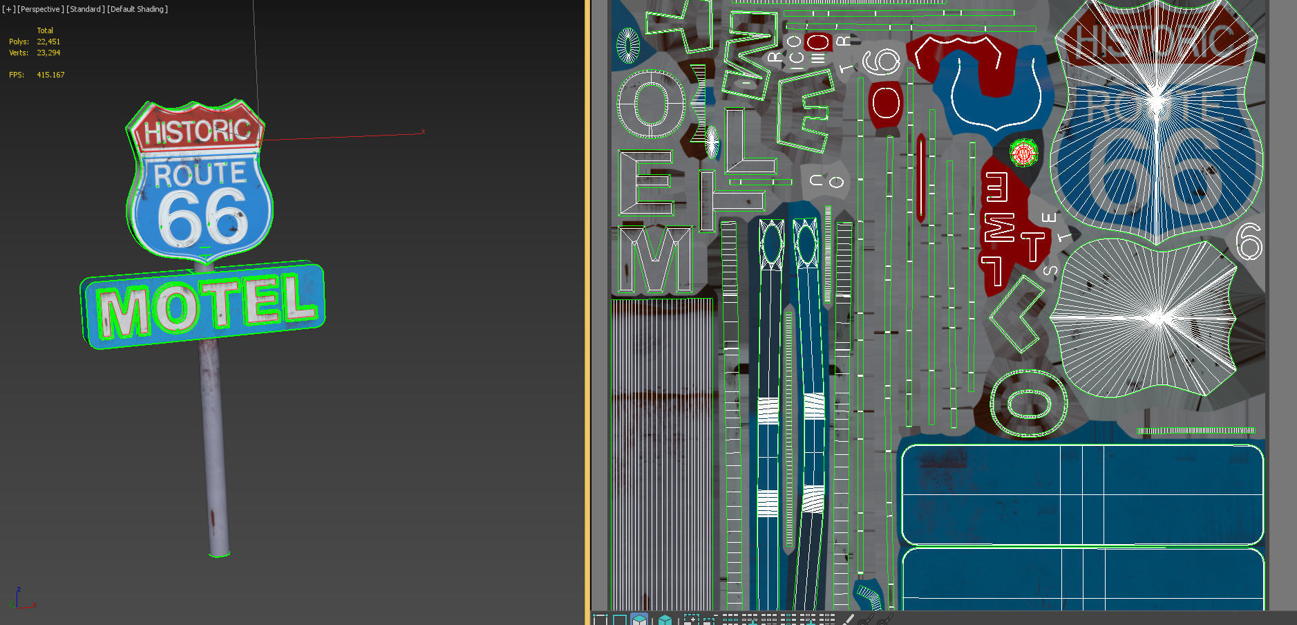 Street Sign Route 66 Low-poly 3D model_5