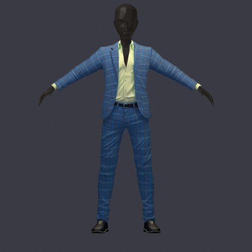 subdivision 3d model avatar cost shirt pants blue lime Low-poly 3D model