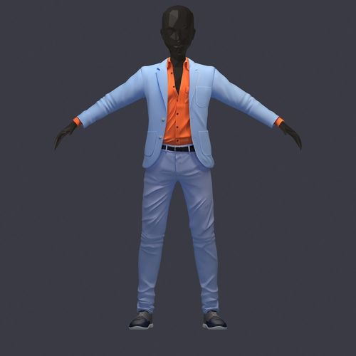 subdivision 3d model avatar cost shirt pants blue orange Low-poly 3D model