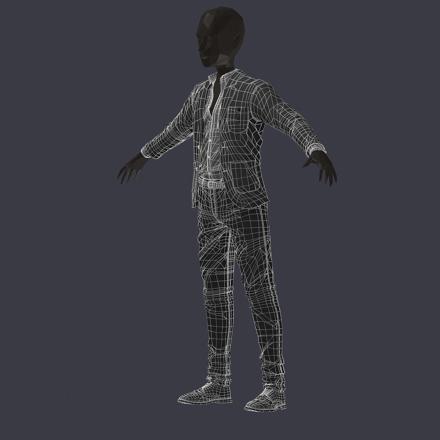 subdivision 3d model avatar cost shirt pants brown black Low-poly 3D model_15