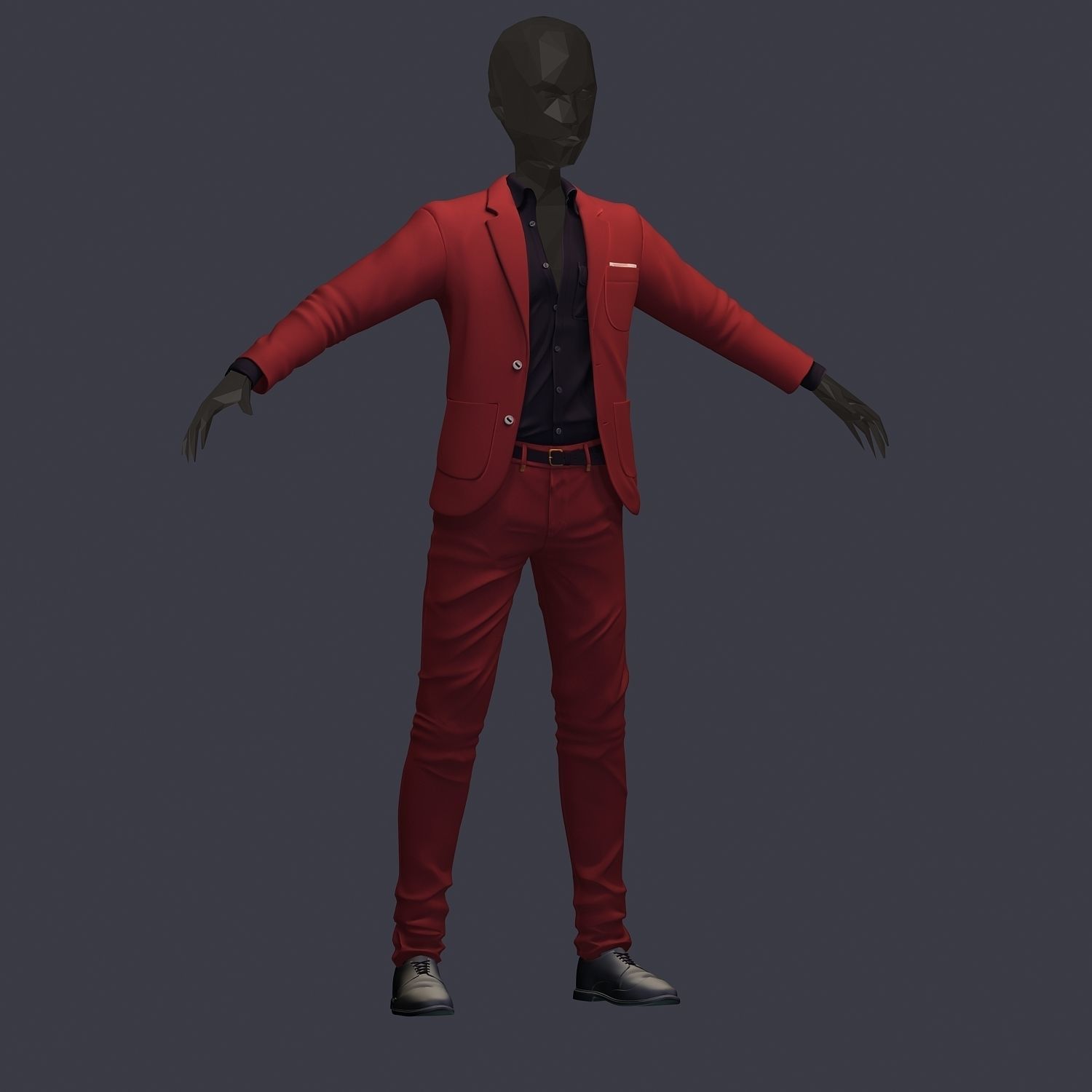 subdivision 3d model avatar cost shirt pants brown black Low-poly 3D model_1