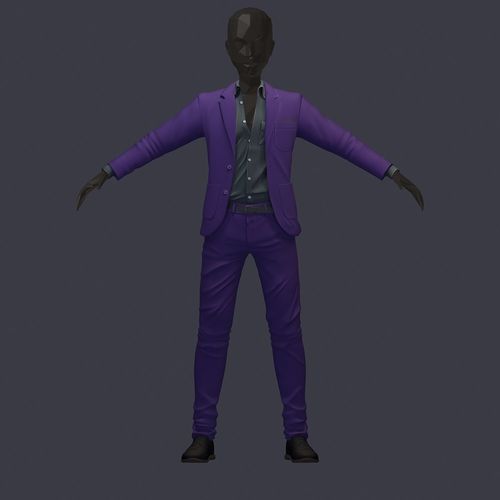 subdivision 3d model avatar cost shirt pants lilas black Low-poly 3D model