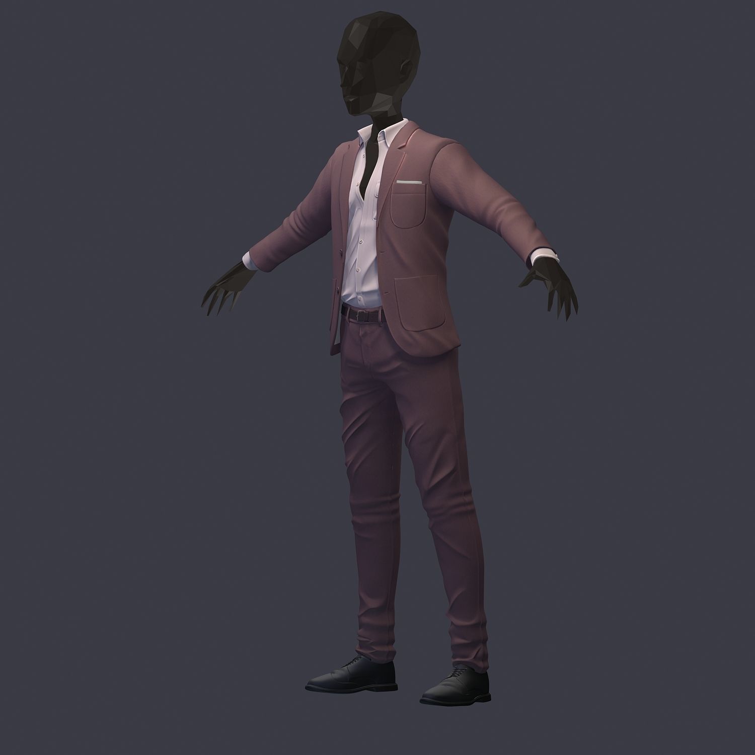 subdivision 3d model avatar cost shirt pants lilas white Low-poly 3D model_7