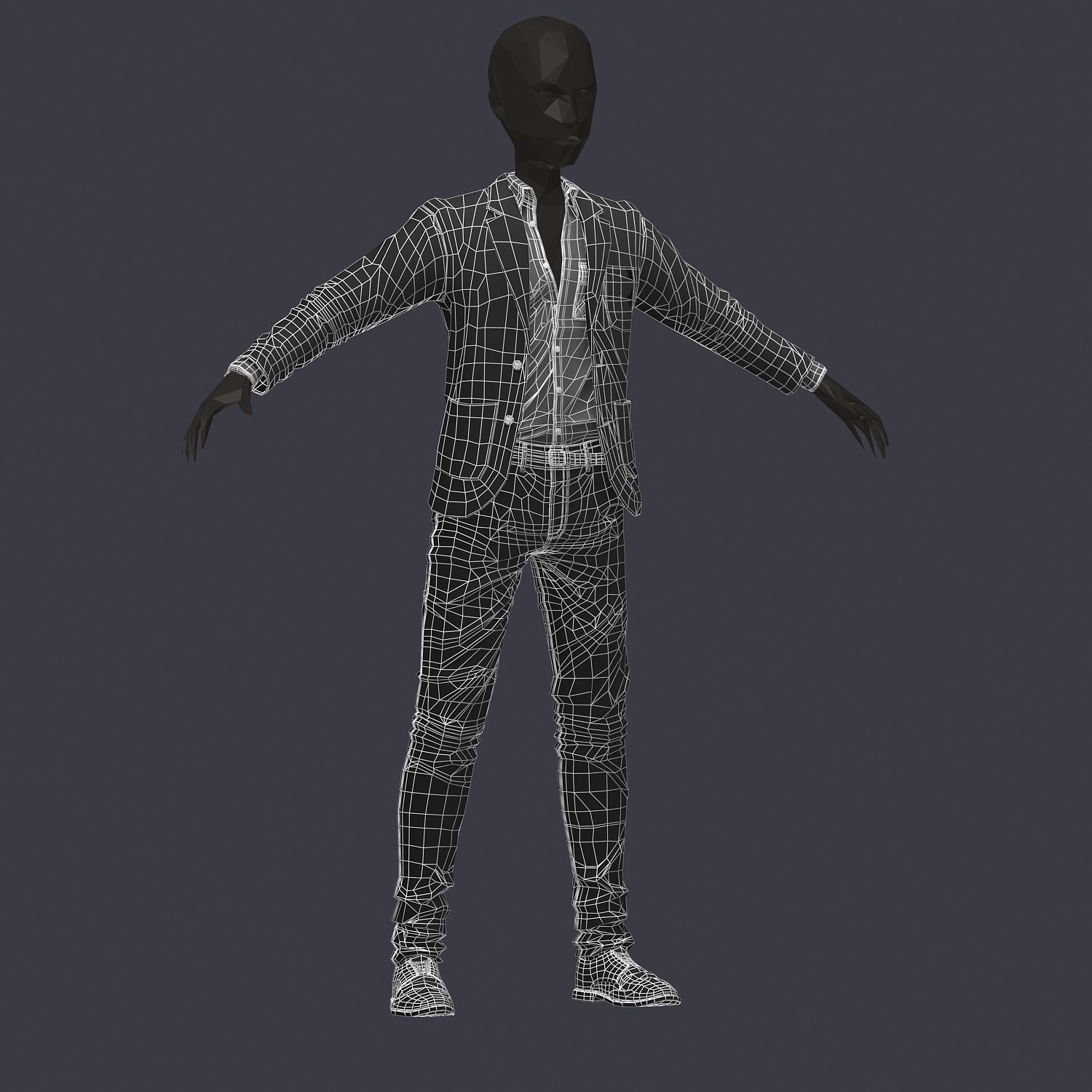 subdivision 3d model avatar cost shirt pants lilas white Low-poly 3D model_9