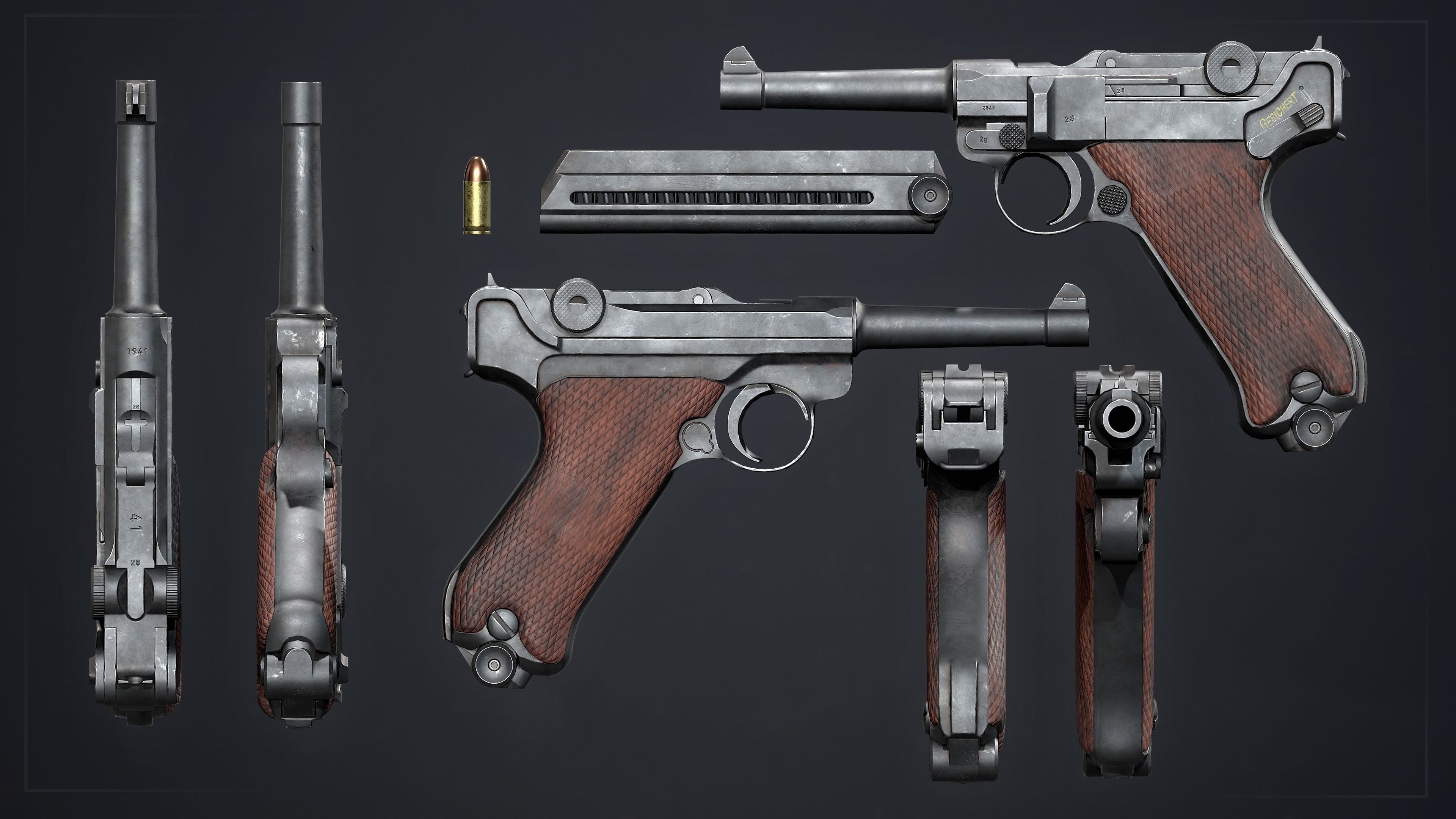 PBR Luger P08 Low-poly 3D model_1