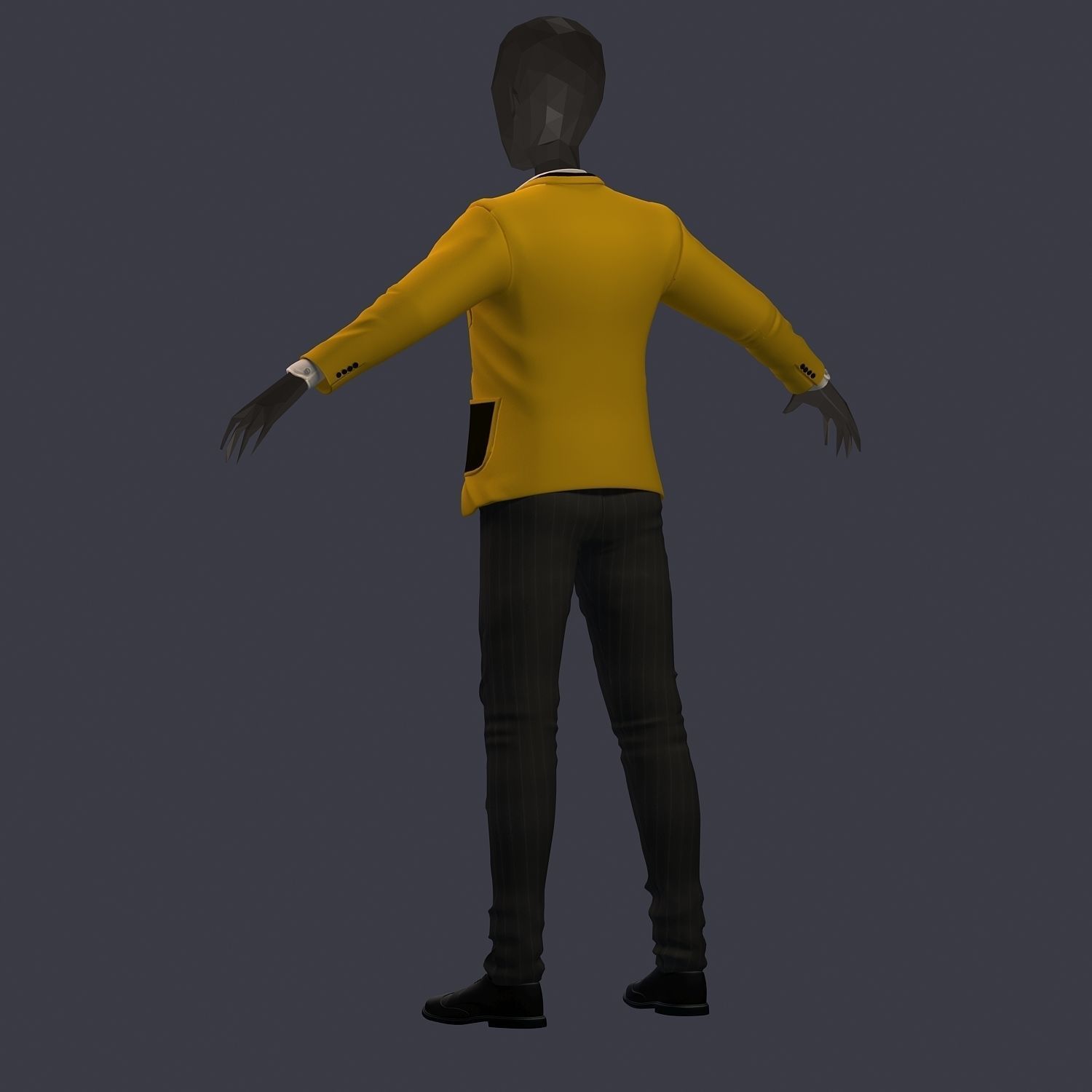 subdivision 3d model avatar cost shirt pants yellow black Low-poly 3D model_5