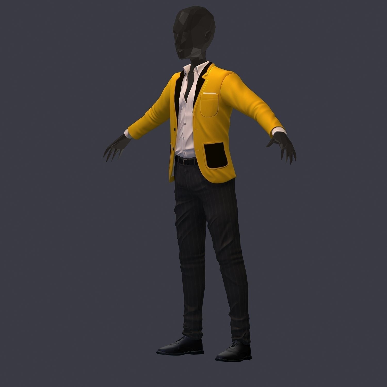 subdivision 3d model avatar cost shirt pants yellow black Low-poly 3D model_7