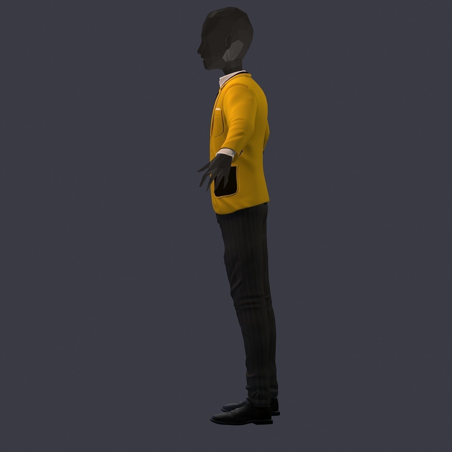 subdivision 3d model avatar cost shirt pants yellow black Low-poly 3D model_6