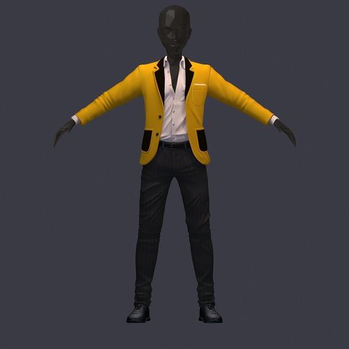 subdivision 3d model avatar cost shirt pants yellow black Low-poly 3D model