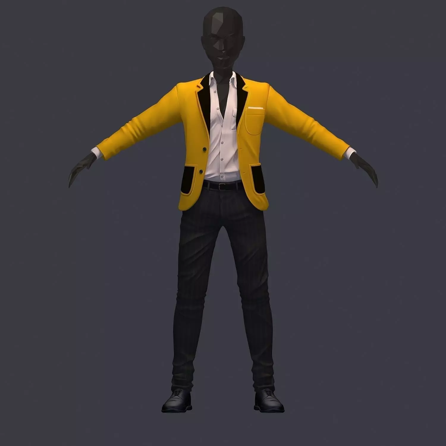 subdivision 3d model avatar cost shirt pants yellow black Low-poly 3D model_0
