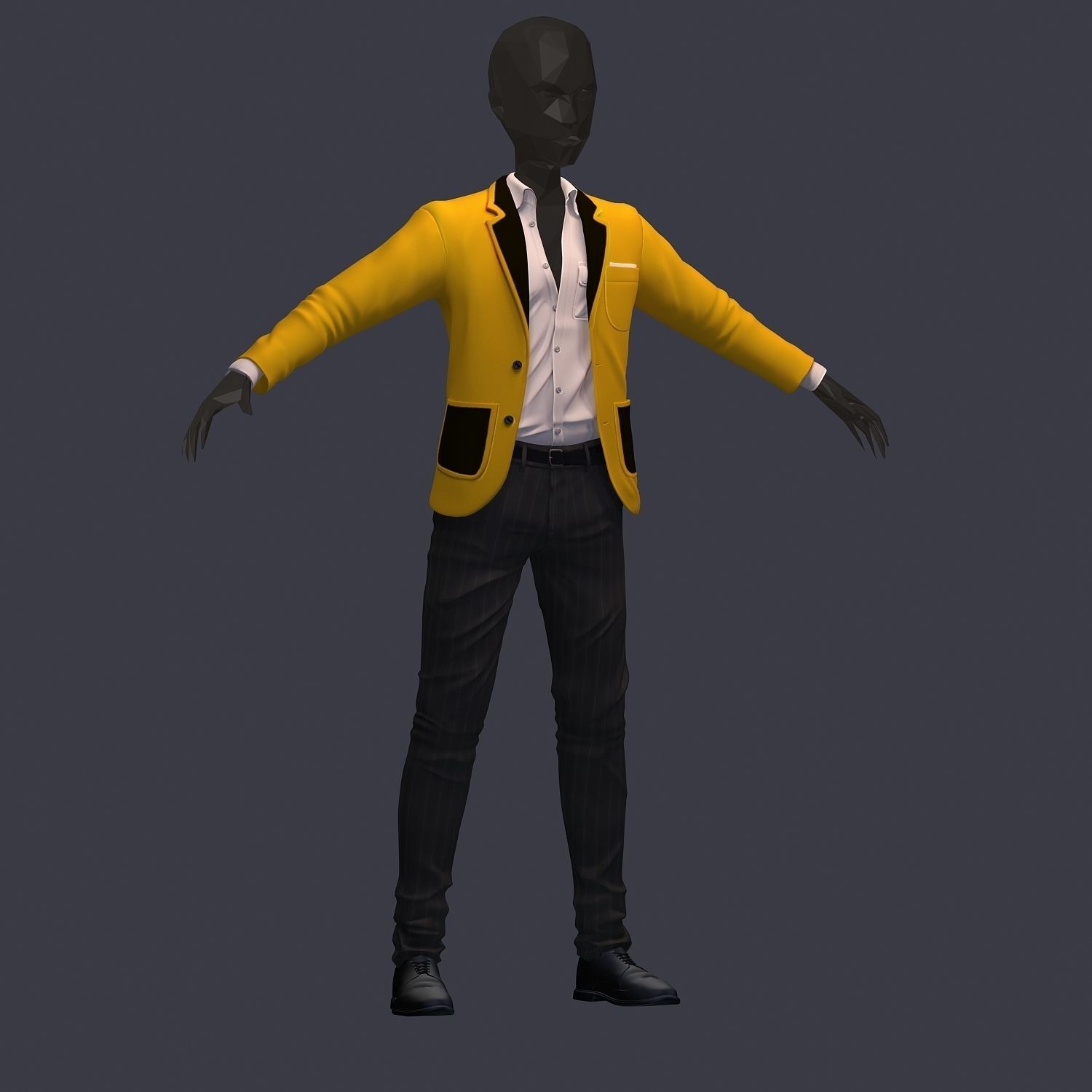 subdivision 3d model avatar cost shirt pants yellow black Low-poly 3D model_1