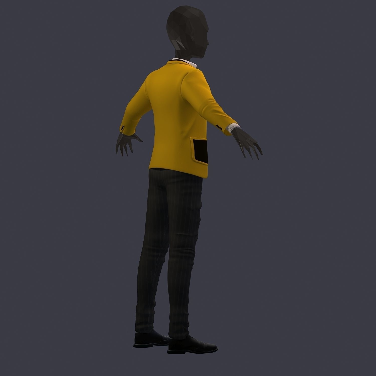 subdivision 3d model avatar cost shirt pants yellow black Low-poly 3D model_3