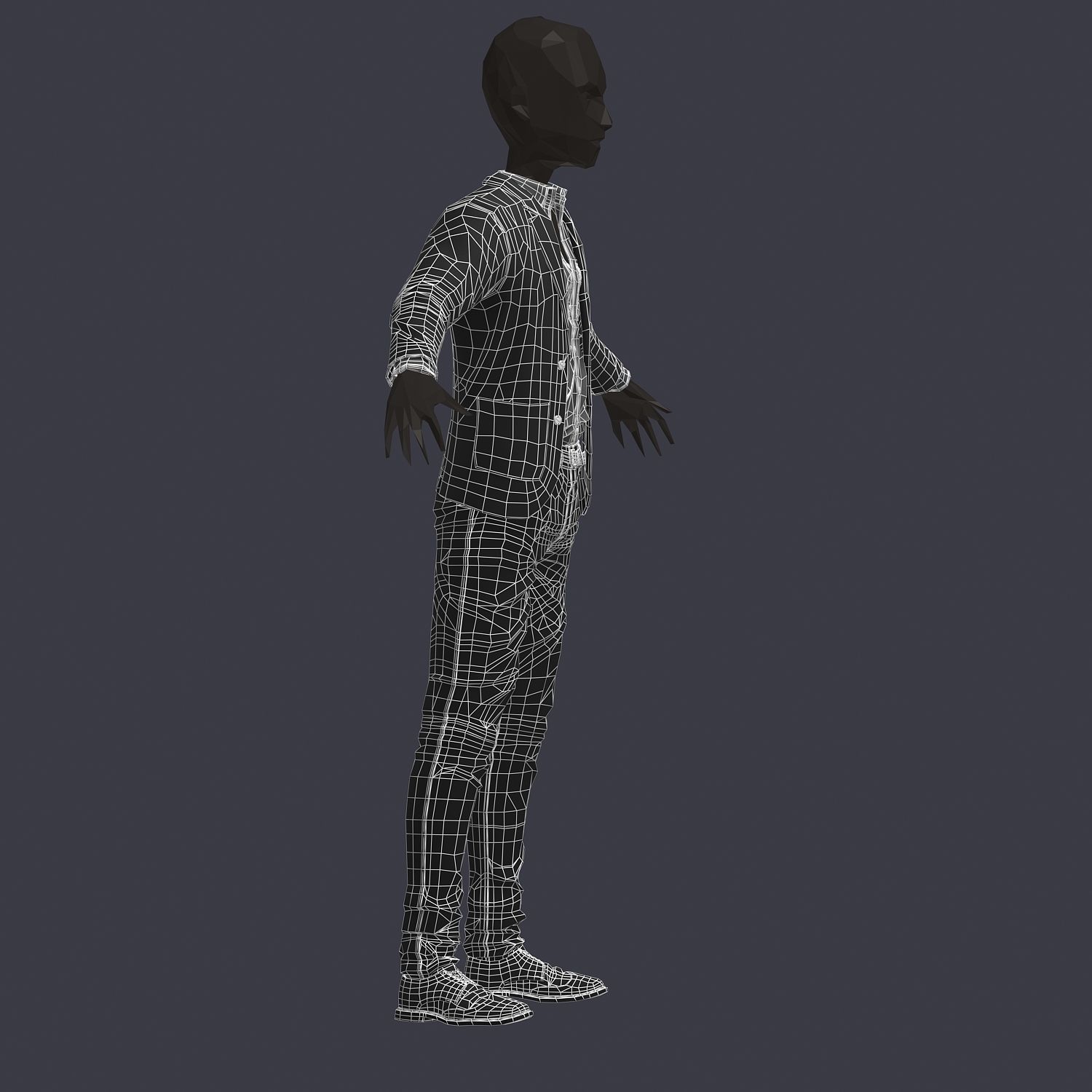 subdivision 3d model avatar cost shirt pants yellow black Low-poly 3D model_10