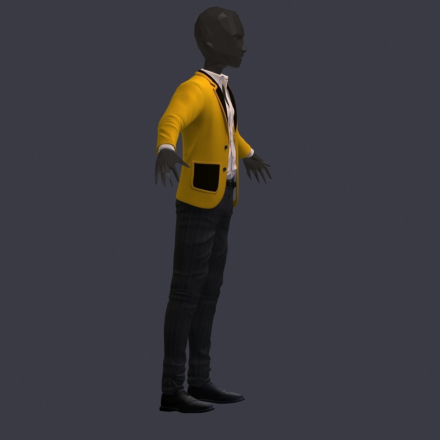subdivision 3d model avatar cost shirt pants yellow black Low-poly 3D model_2