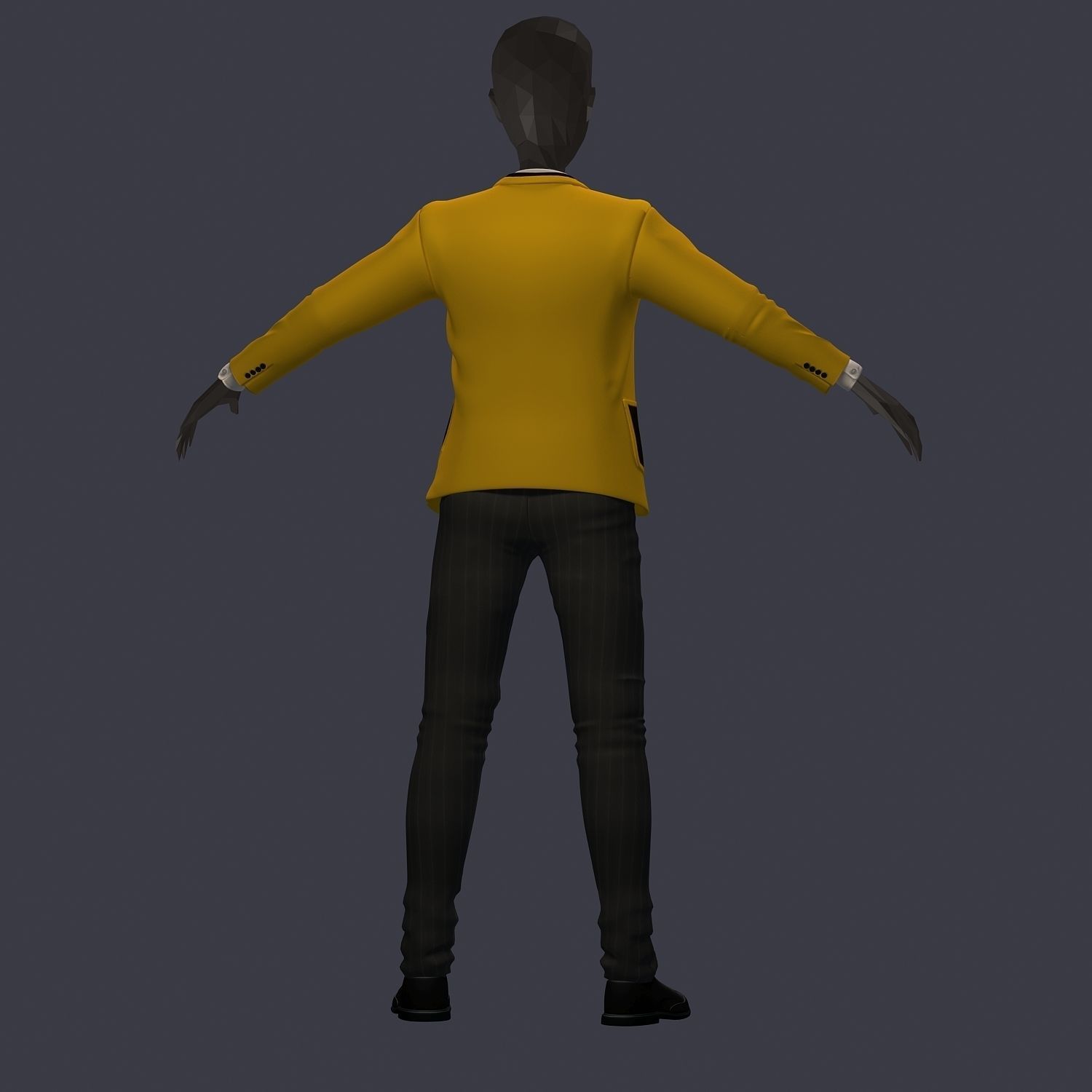 subdivision 3d model avatar cost shirt pants yellow black Low-poly 3D model_4