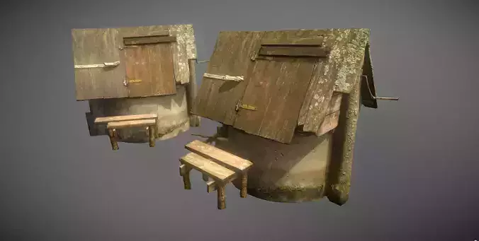 Scanned photorealistic old water well Low-poly 3D model