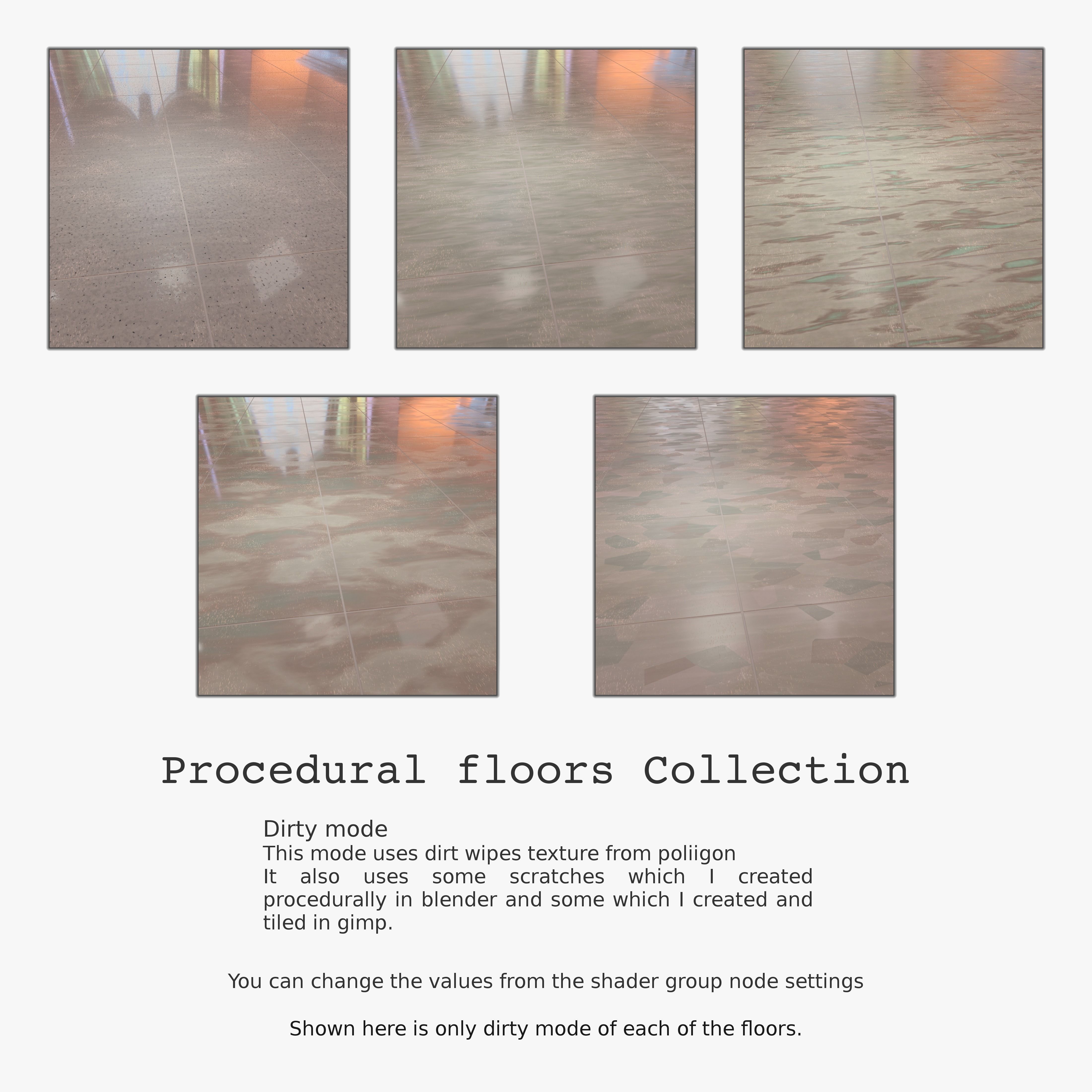 Floor with 5 procedural floor shaders 3D model_2