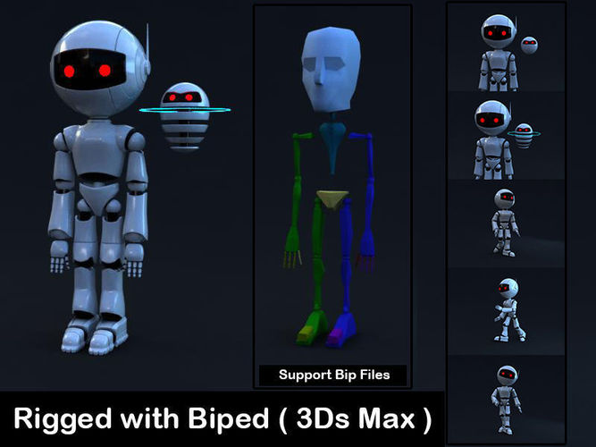 Robot Rigged with Biped Low-poly 3D model