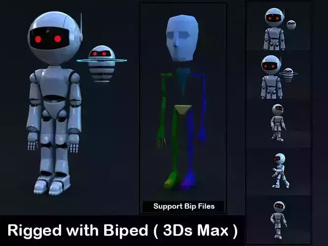 Robot Rigged with Biped Low-poly 3D model