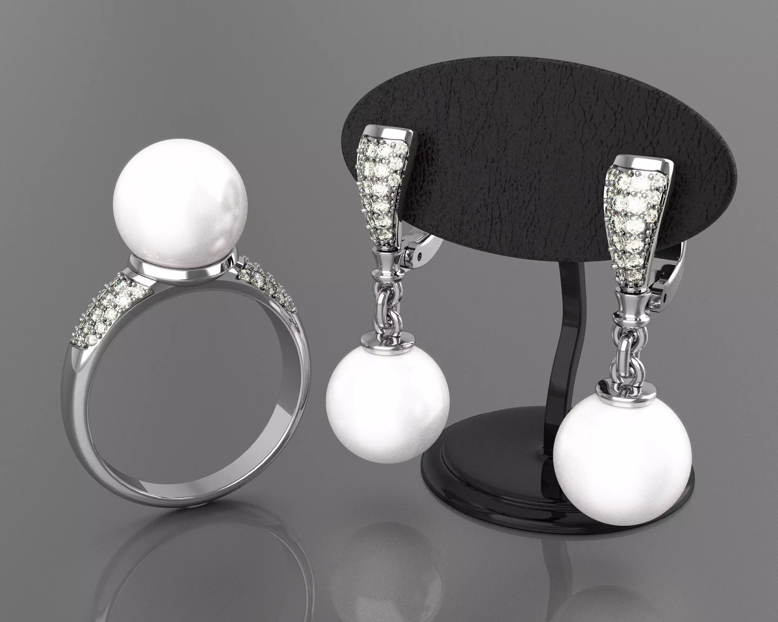 Set Pearl ring and earrings 3D print model_0