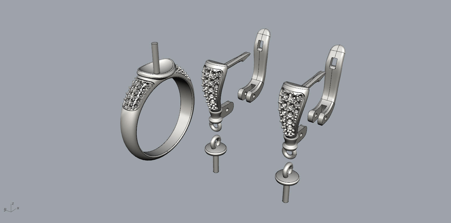 Set Pearl ring and earrings 3D print model_1
